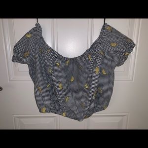 F21 banana off the shoulder crop top L